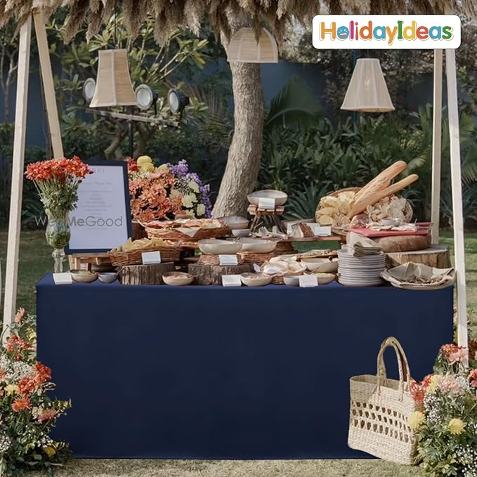 HolidayIdeas 4-Pack 6ft Open Back Fitted Tablecloths for Craft Shows Navy Blue