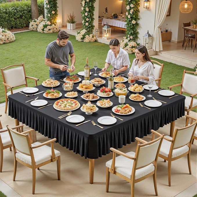 Shillance 54x54 Inch Black Spandex Square Tablecloth 2 Pack,Wrinkle Free Black Fitted Table Cloth for Square Tables,Washable Pleated Table Cover for Wedding Birthday Cocktail Party Buffet Dinner