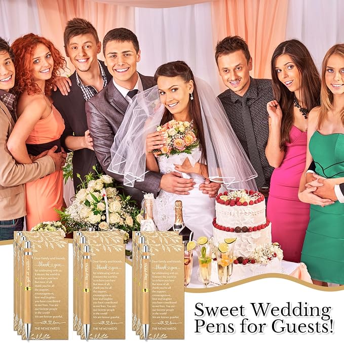 Affrolling 50 Sets Wedding Favors for Guests, Bamboo Pen Set with Thank You Cards, Guest Book & Sign In Table Pen Favors, Bridal Shower Party Favor Pens Bulk