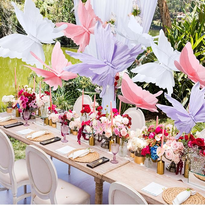3 Pcs 3D Large Hanging Butterfly Decorations Large Butterfly Birthday Party Decorations 3D Crepe Paper Decoration for Wedding Party Birthday Baby Shower Garden(Purple, Pink, White,20 Inch)
