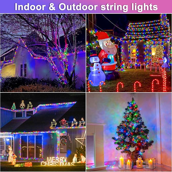 250 LED Christmas Lights Outdoor, 82 FT Christmas String Lights Indoor Waterproof 8 Modes, Clear Wire Plug in Twinkle Fairy Lights for Bedroom Tree Patio Yard Party Holiday Decorations, Multicolor