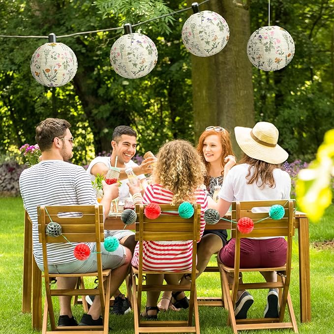 Honoson 12 Pcs Wildflower Paper Lanterns Spring Floral Wildflower Party Decorations Hanging 10 Inch Chinese Lanterns for Wedding Bridal Shower Baby Shower Tea Party Decorations