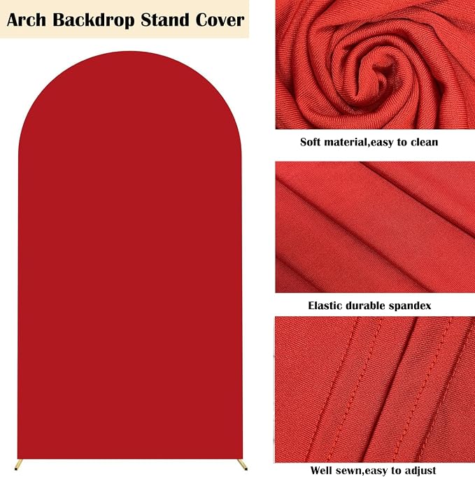 HAINARverS Wedding Arch Cover 7.2FT Spandex Fitted Stretchy Arch Stand Covers,2 Sided Round Top Chiara Backdrop Cover for Birthday Party Ceremony Banquet Baby Shower Arch Decoration(Red)
