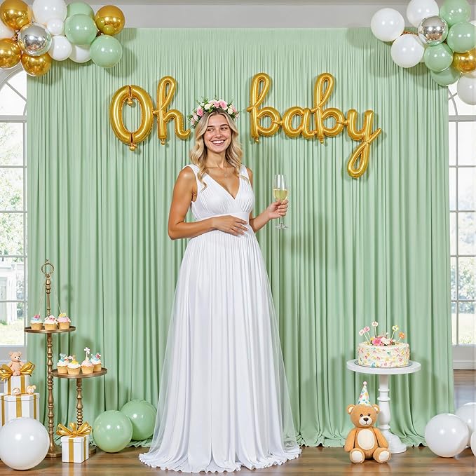 6 Panels Sage Green Backdrop Curtain for Wedding Baby Shower Wrinkle Free 30ft x 10ft Backdrop Drapes Panels for Parties Bridal Shower Birthday Photo Photography Polyester Fabric Background Decoration