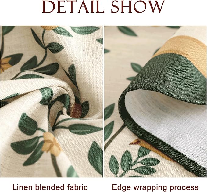 patdrea Designer French Linen Tablecloth,Rectangular,71"x55"-Warbler A | Vintage Table Cloth for Rectangle Table,Yellow and Green Floral Pattern,Dining Room Tea Party Thanksgiving Decor