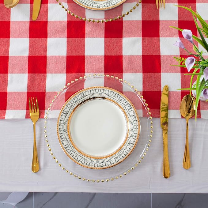 ShinyBeauty 6pcs Red & White Checked Table Runners 72 inches Long Classic Farmhouse Table Runner Buffalo Plaid Runners for Family Dinner Thanksgiving Decorations (13"x72")