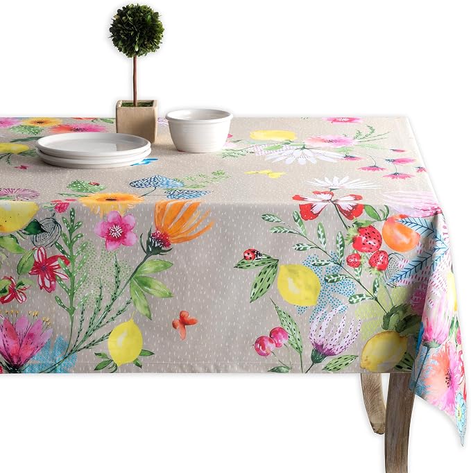 Maison d' Hermine Table Cloth Rectangle Table 100% Cotton 60 x 90 Inches Tablecloth Reusable Decorative for Dining Kitchen Room Farmhouse Party Home Hotel Restaurant Spring Summer - Jardin D'Ete - Fog