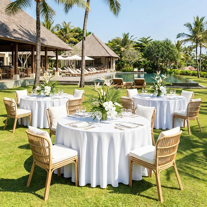 8 Pack Round Tablecloth 120 Inch Cloth White Tablecloth for Round Tables, Washable Polyester Table Cloth Stain and Wrinkle Resistant Decorative Table Cover for Wedding Party Dining Banquet