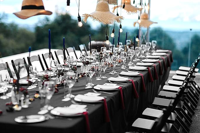 4 Pack Black Tablecloths for 8ft Rectangle Tables 90 x 132 Inch - Polyester Table Cover Stain and Wrinkle Resistant Washable Fabric Table Clothes for Wedding Party Banquet Reception Restaurant