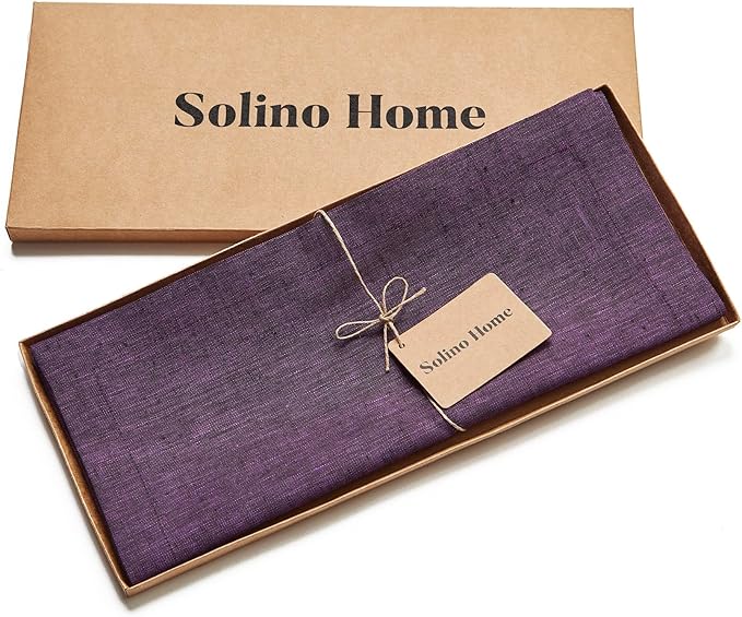 Solino Home Linen Grape Table Runner 108 Inches Long - Athena, 100% Pure Linen Dining Table Runner 14 x 108 Inch for Mothers Day, Spring, Summer
