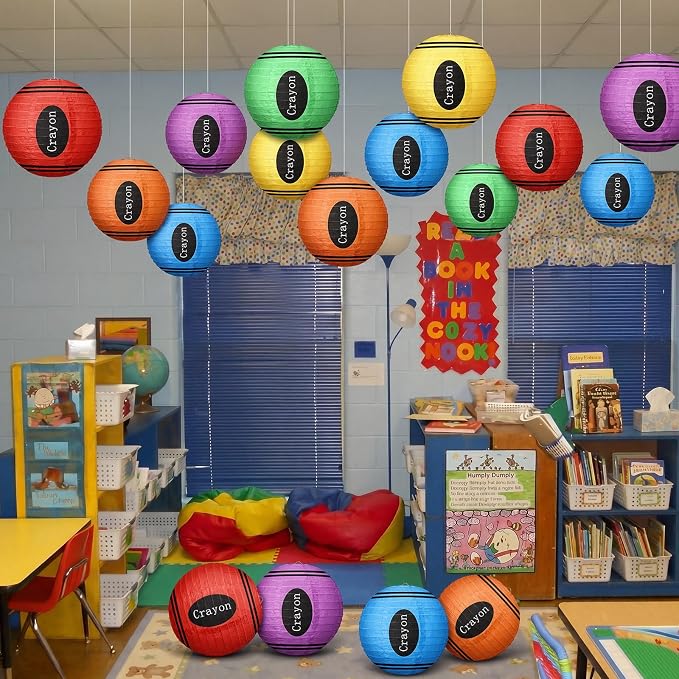 Retisee 12 Pcs Back to School Classroom Crayon Paper Lanterns 10 Inch Crayon Classroom Hanging Decor for First Day of School Kindergarten Welcome Party Supplies