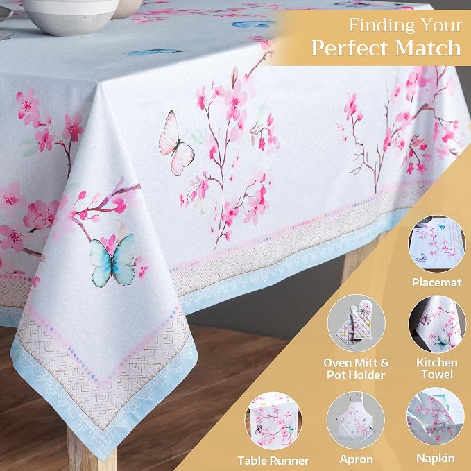 Maison d' Hermine Table Cloth Rectangle Table 100% Cotton 70 x 108 Inches Tablecloth Reusable Decorative for Dining Kitchen Room Farmhouse Party Home Hotel Restaurant Spring Summer- Blossoms in Spring