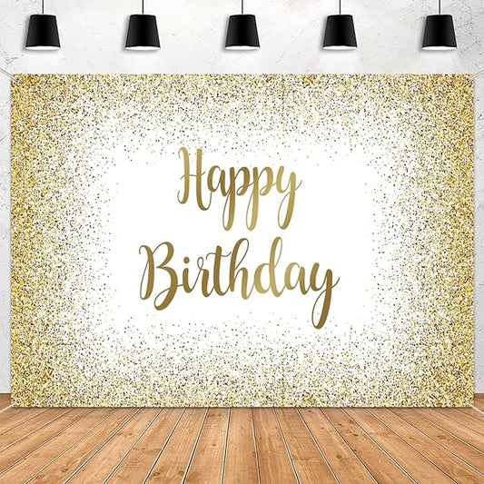 5x3ft Black and Gold Decoration for Adult Kids Birthday Party, Glitter Golden Bokeh Backdrop Banner Happy Birthday Background Sign Poster Party Photography Supplies Cake Table Decoration