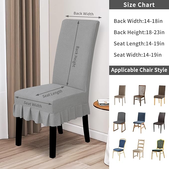 Easy-Going Dining Chair Covers Stretch Parsons Chair Slipcover with Skirt Chair Covers for Dining Room Restaurant Banquet (4 PCS, Light Gray)