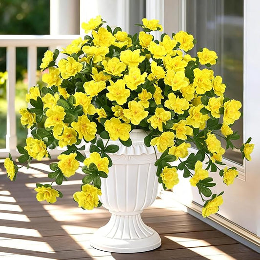 Dolicer Artificial Flowers for Outdoors, 8 Bundles UV Resistant Fake Yellow Artificial Outdoor Plants Look Real for Outside Front Faux Door Porch Patio Balcony Decor