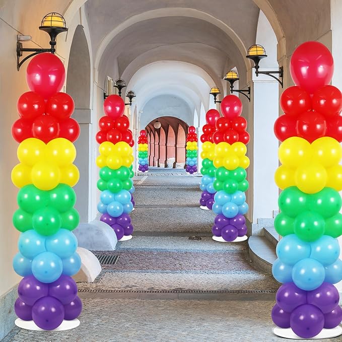 2 Sets Rainbow Balloon Column Stand Kit with 100 Graduation Adjustable Balloons Tower Stand with Bases for Floor Assorted Colors Column for Spring Mother's Day Birthday Wedding Party Decor