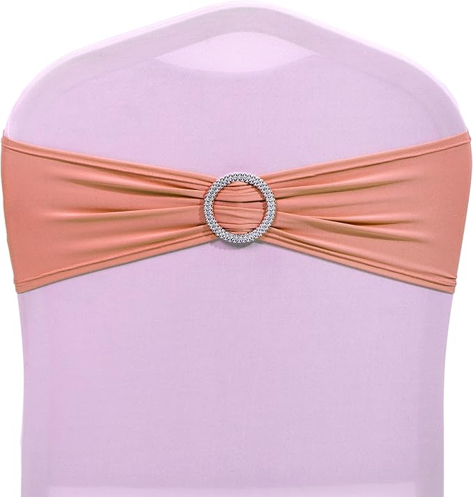MDS Pack of 150 Spandex Chair Sashes Bows Universal fits Elastic Stretch Chair Bands Ties with Buckle Slider Bow for Wedding Decoration Spandex Slider Sashes Bow - Coral Peach