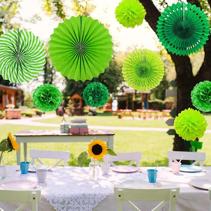 Green Party Decorations Set Birthday Paper Fan Tissue Pom Poms Streamers Theme Party Supplies Tassel Garland Banner Dinosaur Parties Arbor Day