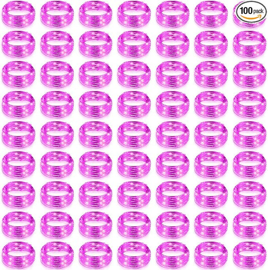 Hortsun 100 Packs Fairy Lights Battery Operated 3 Speed Modes, 7 Ft/ 2 M 20 LED Battery String Mini Waterproof Wire Twinkle Lights Bulk for Wedding Party Birthday Vases Decor (Pink Light)