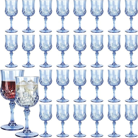 Plastic Wine Glasses, 10OZ Plastic Goblets Vintage Style Cordial Drinking Glasses for Wedding Reception, Grand Event Party Supplies(30, Blue)