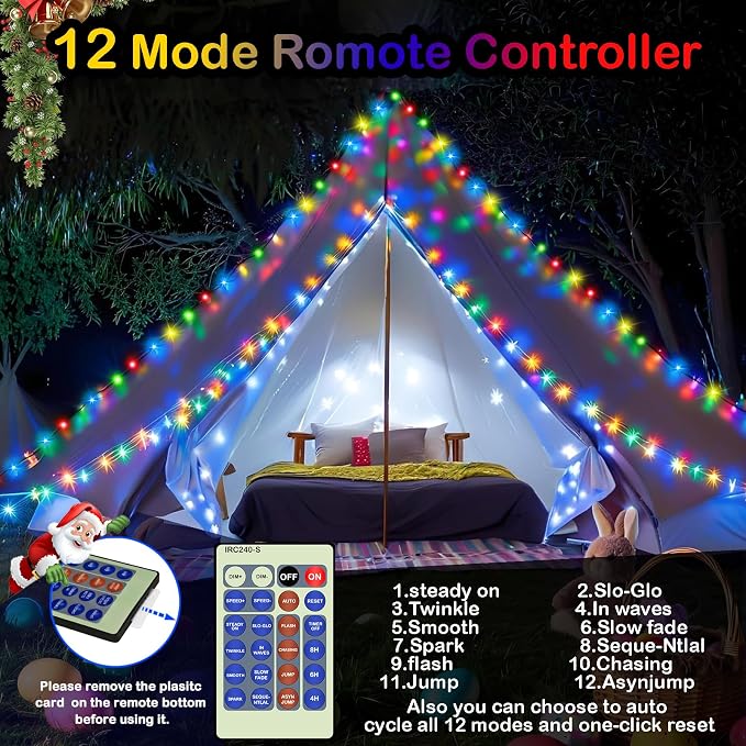 Decute 500LED 164FT Fairy String Lights Christmas Lights Green Copper Wire with Remote, Firefly Starry Light for DIY Christmas Tree Costume Wedding Party Table Centerpiece Decor Multicolor