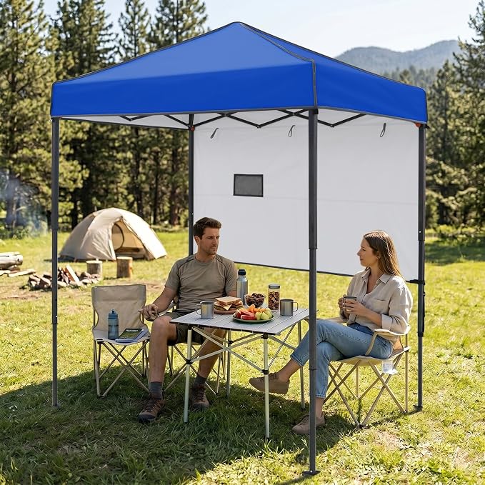EAGLE PEAK 6x4 Instant Pop Up Canopy Tent with 1 Half Wall Panel, Straight Leg Sun Shelter, Portable Canopy with Carry Bag for Camping, Beach & Sports, Blue