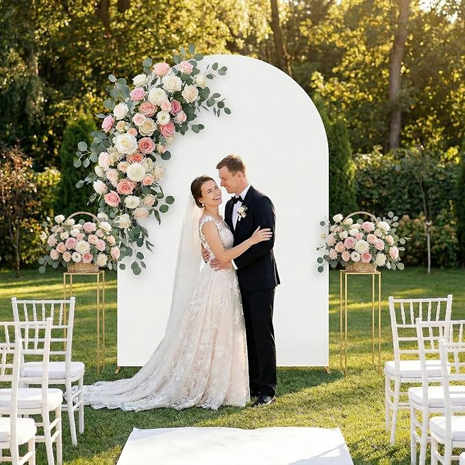 Arttown 7.2FT Arch Backdrop Stand and White Arch Cover Set Wedding Arch Backdrop Stand Suitable for Wedding Celebrations Birthday Parties Baby Showers Graduation Ceremonies Event Decoration