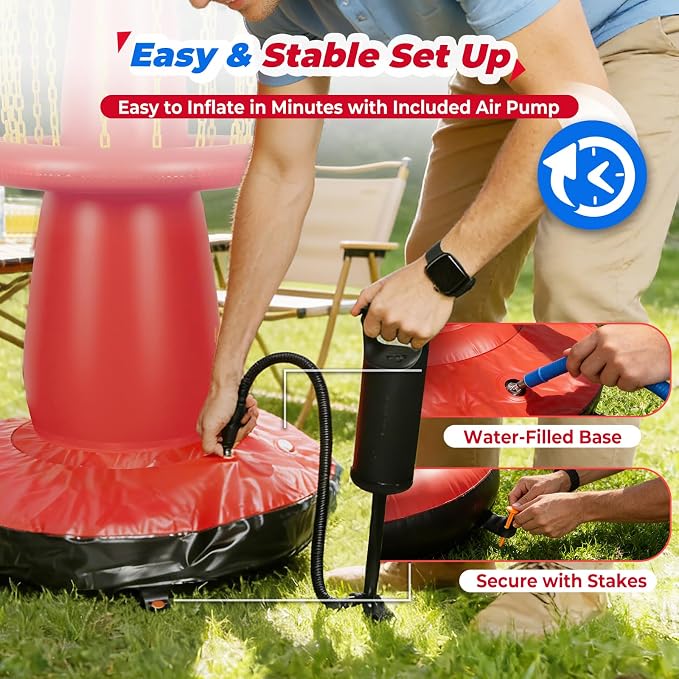 EKEPE Inflatable Disc Golf Basket - Inflatable Throwing Game for Kids and Adults, Portable Disc Golf Target Set with 6pcs Disc Golf Disc and Carry Bag for Backyard, Indoor or Outdoor