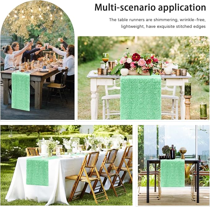 6 Packs 12 x 72 inches Sequin Table Runner, Mint Green Glitter Table Runner for Birthday Party Supplies Wedding Engagement Baby Shower Holiday Celebration Event Decorations