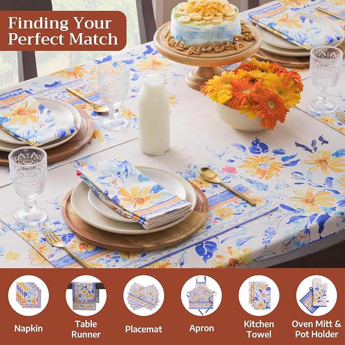 Maison d' Hermine Table Cloth Rectangle Table 100% Cotton 60 x 120 Inches Tablecloth Reusable Decorative for Dining Kitchen Room Farmhouse Party Home Hotel Restaurant Spring Summer - Girassol