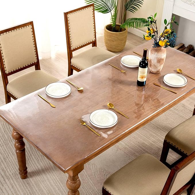 28 x 44 Inch Clear Table Cover Protector, 2mm Thick Clear Table Protector for Dining Room Table, Plastic Table Cover, Waterproof Table Pad for Kitchen, Office