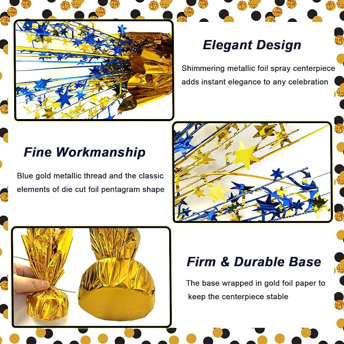 FUBININA 6 Pack 2026 Graduation Table Centerpiece Party Decoration Metallic Foil Spray Centerpiece Glitter Decor Star Tabletop for Graduation New Year Birthday Holiday Party Favor, Blue and Gold