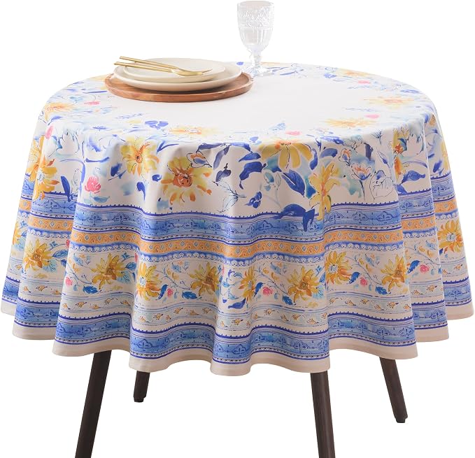 Maison d' Hermine Table Cloth Round Table 100% Cotton 69 Round Inches Tablecloth Reusable Decorative for Dining Kitchen Room Farmhouse Party Home Hotel Restaurant Spring Summer - Girassol