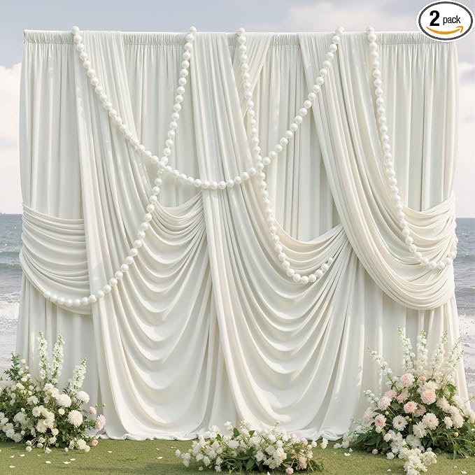 10x10ft Wrinkle Free Ivory Backdrop Curtains for Parties, 2 Panels 5x10ft Silky Polyester Photo Backdrop Drapes Back Drop Cloth Drapery for Wedding Birthday Photography Background