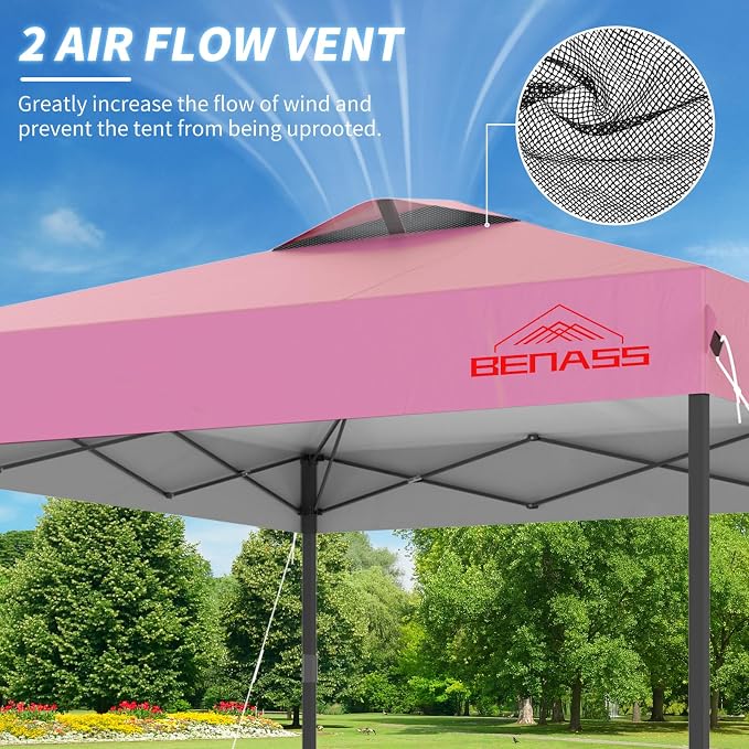 10x10 Pop Up Canopy, Easy Up Canopy Tent, Heavy Duty Tents for Parties, One Person Easy Set Up Event Tent, Pink