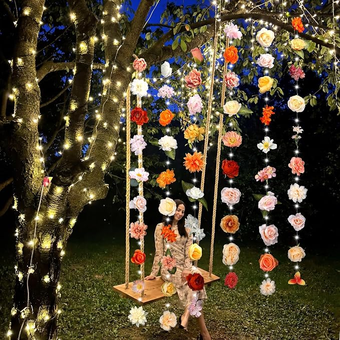Suncalla 6 Pack 35.4ft Fake Flower Garland Backdrop with LED Lights Hanging Wildflower Floral Vine Decorations for Wedding Bridal Shower Birthday Baby Shower Party Backdrop(Bright,Multicolor)