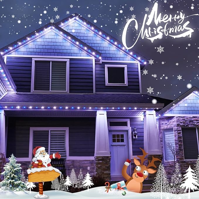 QITONG 4 Pack Solar Fairy Lights, Each 33ft 100 LED Blue and White Christmas String Light Outdoor Waterproof, 8 Modes Silver Wire Twinkle Mini Lights
