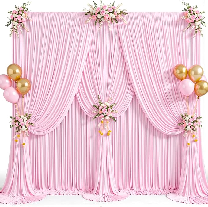 10x15ft Pink Backdrop Curtains for Baby Shower Parties Wrinkle Free Fabric Backdrop Curtain Wedding Photo Drapes Backdrop for Girls Birthday Party Gender Reveal Photography Back Drop 2 Panels 5x15FT