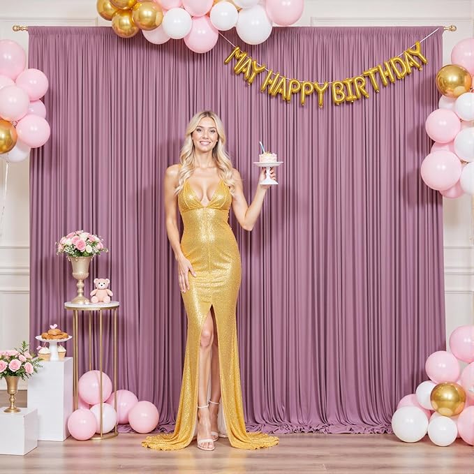 20ft x 10ft Dusty Pink Backdrop Curtain for Parties Rose Wrinkle Free Backdrop Drapes Panels for Baby Shower Birthday Party Wedding Photo Photography Polyester Fabric Background Decoration
