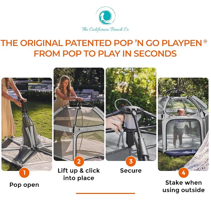 POP 'N GO PLAYPEN - Indoor & Outdoor Baby Playpen for Babies and Toddlers - Baby Beach Tent, Foldable, Portable W/Canopy, Travel Bag, & Mosquito Net - Pop Up Pack and Play Tent (Black)