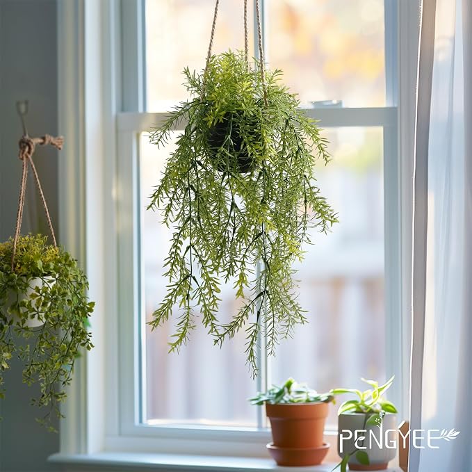3 Packs 18.5" Fake Hanging Plants with Black Pots for Wall Decor | Artificial Mandala Vine, Indoor/Outdoor Use, for Home Bathroom Bedroom Office Decor, Easy to Clean, Lifelike Appearance