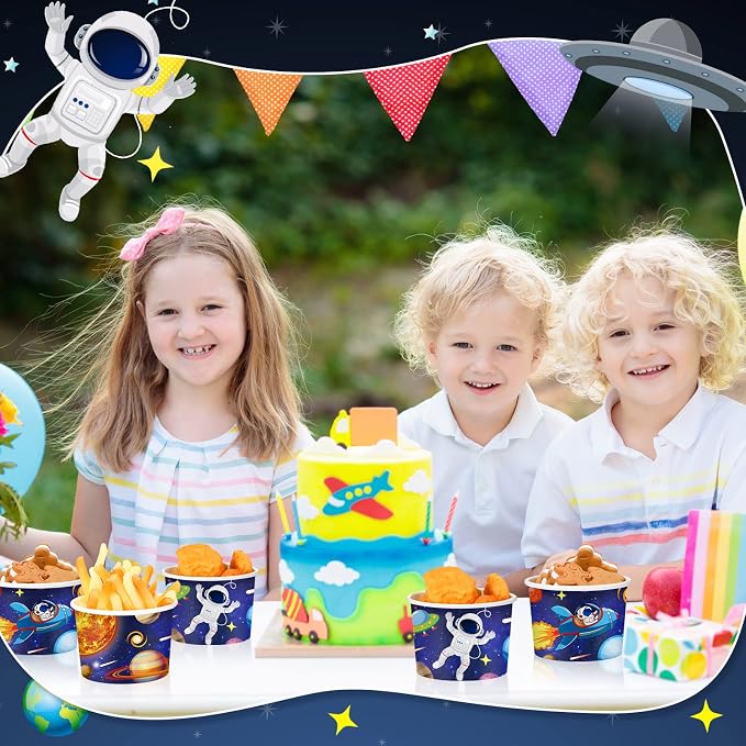 Didaey 150 Pieces Space Party Supplies Galaxy Ice Cream Paper Cups Disposable Snack Bowls Paper Dessert Soup Bowls for Hot or Cold Food, Kids Solar System Theme Party Baby Shower Decoration, 8 oz
