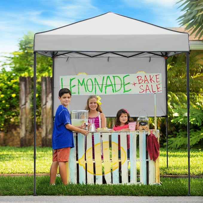 6x4 Pop Up Canopy Tent with Half Wall Panel, Instant Portable Beach Canopy, Outdoor Tent with Carry Bag for Camping, Sports, Tailgating, Events, Gray