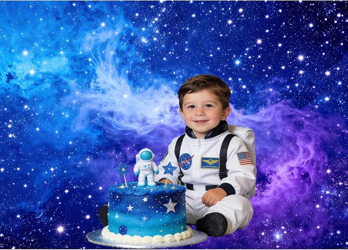 Galaxy Backdrop 7x5ft Starry Sky Universe Space Nebula Photo Background – Cosmic Galaxy Wall Hanging for Bedroom Decor & Party Decorations with Ribbon, Polyester Fabric
