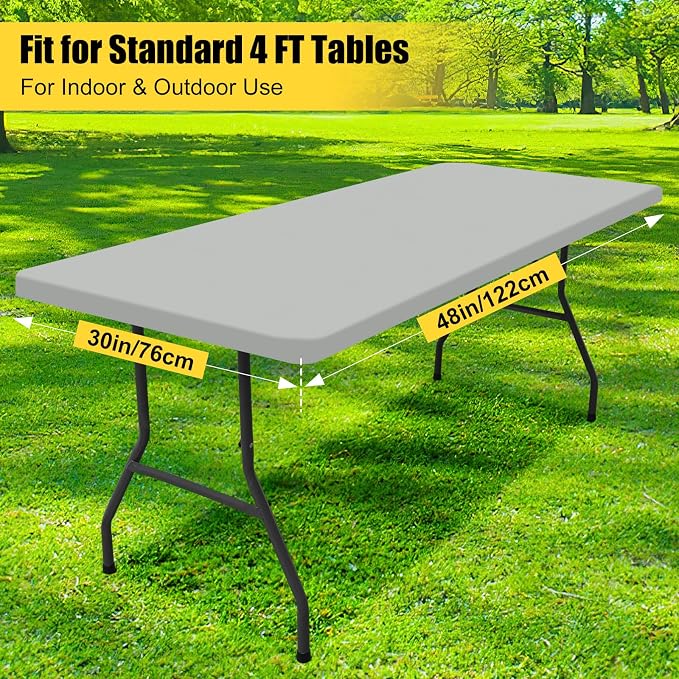 Smiry 6 Pack Rectangle Picnic Table Cloth, Waterproof Elastic Fitted Tablecloths, Washable Polyester Rectangular Patio Table Cover for Camping, Indoor and Outdoor (Light Grey, 30"x48")
