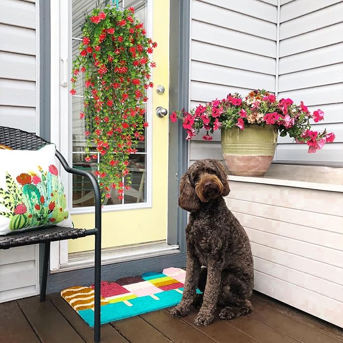 RECUTMS Artificial Hanging Plants Fake Hanging Vine Flowers Fake Plants Faux Hanging Plants Outdoor Faux Eucalyptus Leaf Greenery Wall Indoor Room Wall Wedding Patio Porch Decor(Red)