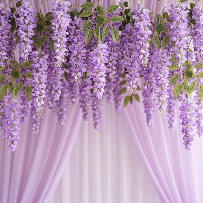 Lyrow 60 Pack Artificial Purple Wisteria Floating Garland, Ceiling Hanging Flower Vines, Enchanted Themed Decorations, Whimsical Party Coquette Aesthetic Fairy Room Decor, Garden Wedding Wall Decor