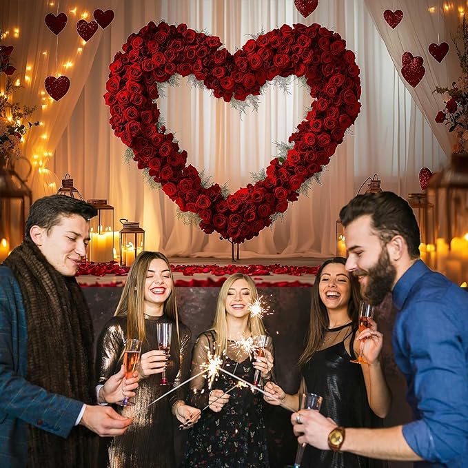 20X10ft Engagement Party Backdrop Red Love Heart Photography Background, Romantic Wedding Bridal Party Background Decor Love Heart Backdrop Banner Portrait Photo Studio Booth Props