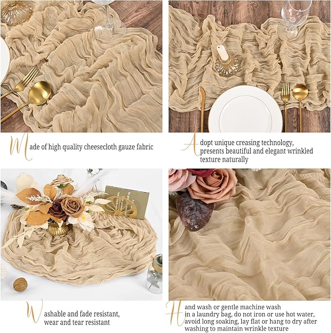 25 Pack Beige Table Runner 17 x 108inch Cheesecloth Table Runner Boho Gauze Table Runners Rustic Sheer Fabric Cheese Cloth Table Runners for Wedding Party Bridal Shower Farmhouse Thanksgiving Decor