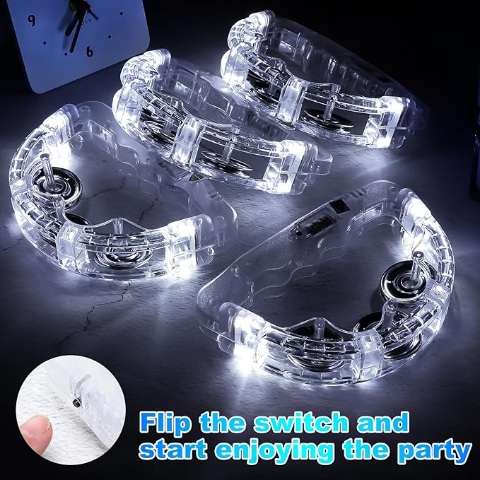 Yunsailing 24 Pack LED Light up Tambourines Musical Flashing Tambourine Toys Handheld Percussion Instrument Glow in The Dark Party Supplies for Teenagers Adults Wedding Party Favors (White)
